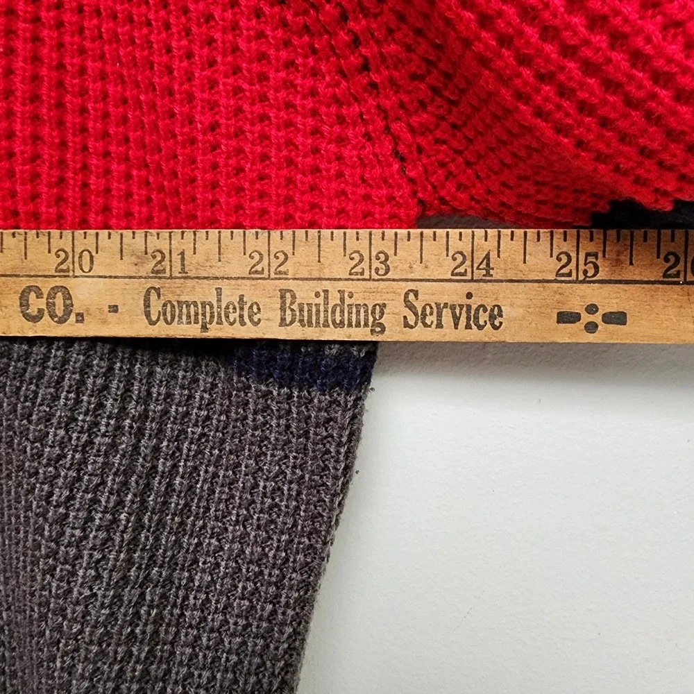 Sun River Mens XL Gray Waffle Knit Sweater Red Navy Stripe Crewneck 100% Acrylic